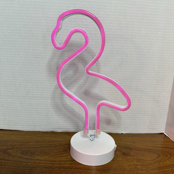BATTERY NEON FLAMINGO LIGHT , NEON SIGNS FOR BEDROOM WITH HOLDER BASE Pink - Picture 1 of 4